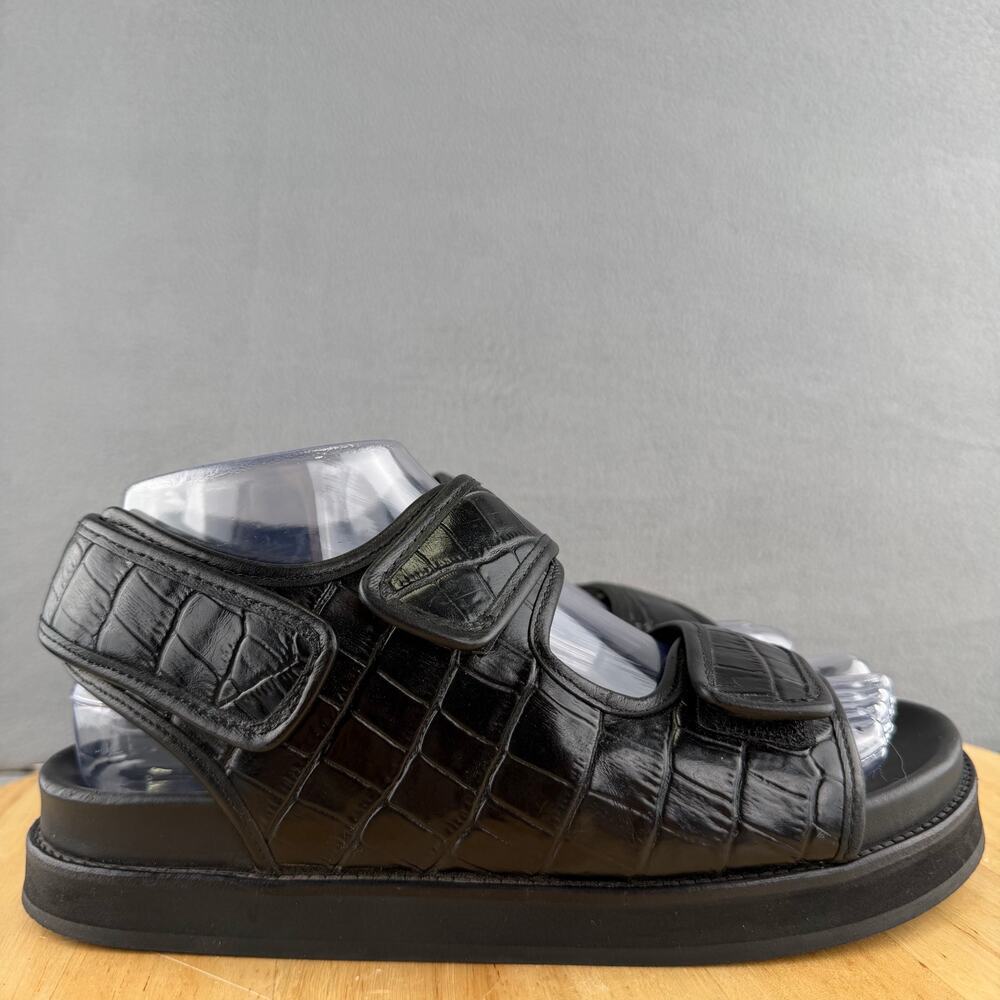 Arket Chunky Black Leather Sandals Croc Embossed Women’s Size 37 EU / 6 US - Picture 3 of 7